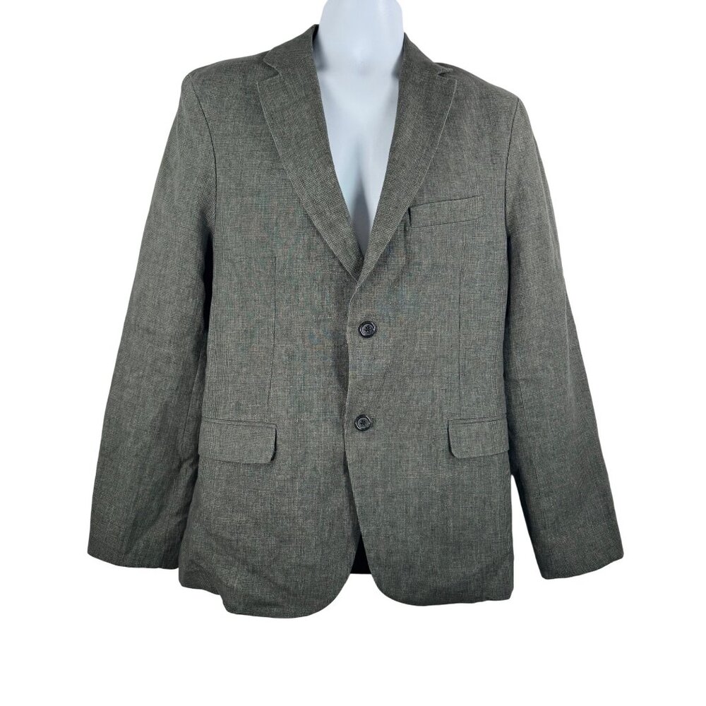 Zara 100% Linen mens plaid 2 button blazer tailored office sz 38 (M)